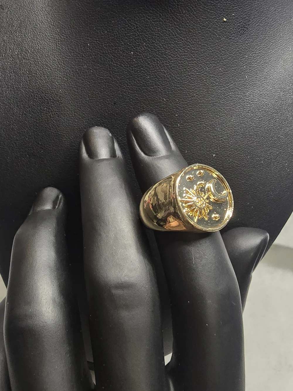 Gold-Tone Sun & Moon Signet Ring - Men's Fashion Ring